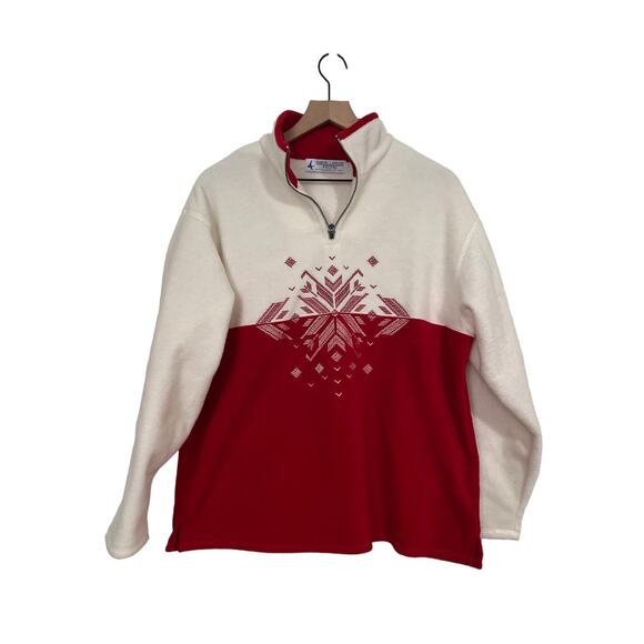 Marsh Landing Petites Quarter Zip Fleece Snowflake Pull-Over Large Petite - Picture 1 of 4